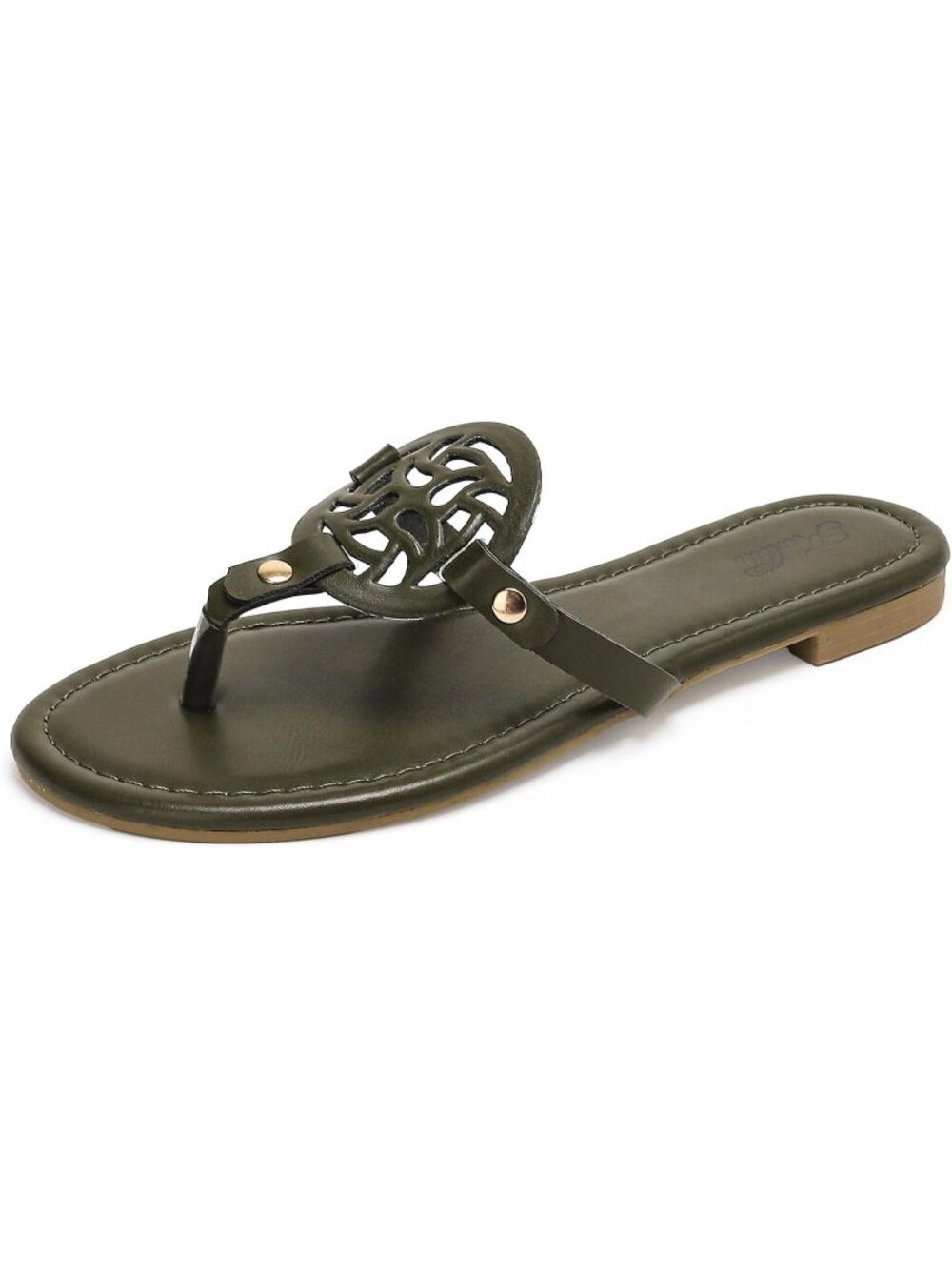 🆕Women's Green Flat Sandals Dressy Flip Flops Hollow Cutout Medallion Thong